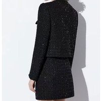 CUSTOM paillettes méné bureau costume décontracté col rond à manches longues simple boutonnage manteau Mini jupe crayon femmes laine mélanges Tweed 2 pièces