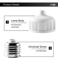 Bombilla LED al por Mayor de 5W 10W 15W 20W 30W 40W 50W 60W, Forma de T, E27/B22, Bombilla LED de Ahorro de Energía