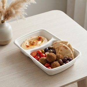 Barquettes à deux compartiments écologiques jetables en bagasse de canne à sucre pour les fêtes et les événements de restauration - Product Image 5