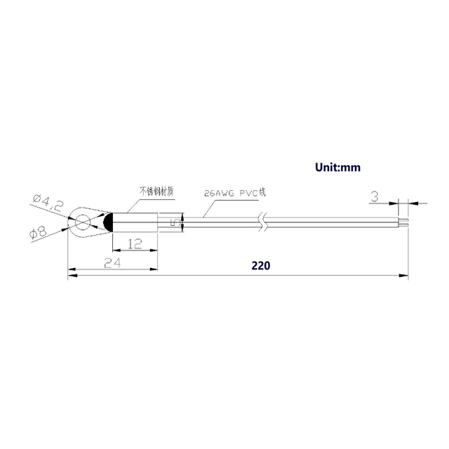 NTC 10K Through Hole Thermistor with 22cm Cable 1% B3950 CN/GUA