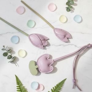 <b>Sweet</b> Pu Leather Light Keychain Tulip Pendant Cotton-Padded Puffy Charm Embossed Modern Cute Purple <b>Flower</b> Couple Backpack Gifts - Product Image 3