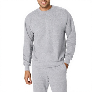 Sudadera de cuello redondo para hombre, color gris jaspeado, corte clásico, tejido grueso, manga larga, forro polar de algodón suave y cálido - Product Image 1