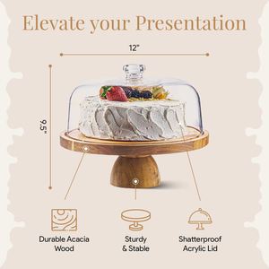 Wooden <b>Cake</b> <b>Stand</b> With Glass Dome <b>12</b> <b>Inch</b> Round Dessert Display Tray For Wedding Party Serving - Product Image 4