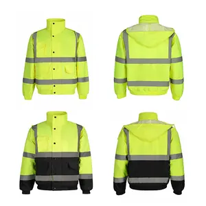 Giacca di sicurezza riflettente ad alta visibilità per uomini abbigliamento da lavoro di sicurezza giacca da costruzione con cappuccio riflettente
