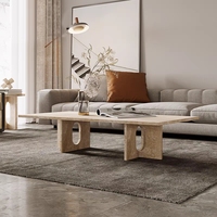 Table basse rectangulaire minimaliste en pierre de grotte jaune, design moderne et simple, style luxe léger italien