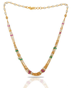 Bijoux de luxe en or fin 22 carats fabriqués à la main collier de perles et de pierres précieuses cadeau Premium pour les femmes - Product Image 3