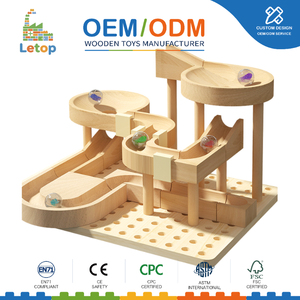 Circuit de billes en bois Montessori STEM : Blocs de construction, montagnes russes à trois niveaux pour enfants, <span class=keywords><strong>jeu</strong></span> éducatif de logique - Product Image 1