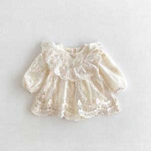 Tutina Principessa per Neonata Autunno <span class=keywords><strong>Primavera</strong></span>, Vestito a Maniche Lunghe con Pizzo e Fiori per Bambine - Product Image 2