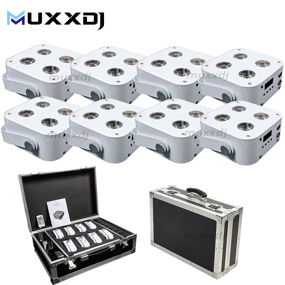 8 adet IR4 Uplights 4X12w UV UV kablosuz DMX LED spot DJ Uplight pil kumandalı bir dava ile düğün kulübü için aydınlatma