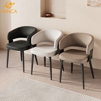 Chaises de salle à manger modernes en cuir PU avec accoudoirs en forme de U, style nordique contemporain, multicolores, pieds en fer noir, pour la maison et les restaurants