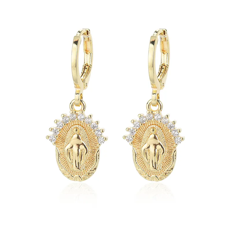 High Quality Designer Earrings Accessories 14k Gold Plated Geometric Vintage Religious Pendant Women's Fashion Earrings