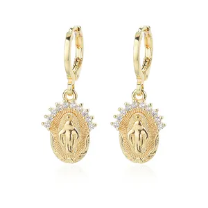 High Quality Designer Earrings Accessories 14k Gold Plated Geometric Vintage Religious Pendant Women's Fashion Earrings