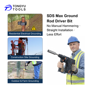 מקדח SDS Max להנחת מוטות הארקה בקוטר 5/8 אינץ' ו-3/4 אינץ' - כלי עבודה כבד המתאים לפטיש רוטורי עבור מוטות T וברזל בניין - Product Image 3