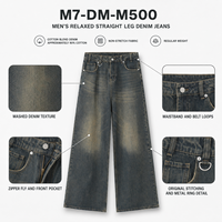 Jeans droits pour hommes en stock – Pantalon en denim ample coupe décontractée Y2K Streetwear Vintage délavé cinq poches avec anneau en D – Été Automne