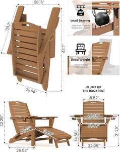Silla Adirondack plegable con reposapiés telescópico extraíble, resistente a la lluvia, para jardín, con 2 portavasos, diseño moderno, portátil (Teca) - Product Image 3