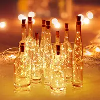 Guirlande alimentée par batterie, bouteille de vin avec bouchon, câble en cuivre 2M, 20 le, batterie, lumières féeriques colorées, décoration pour fête ou mariage