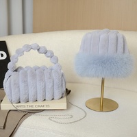 Ensemble de sacs à main en peluche style coréen, sac à bandoulière en fausse fourrure moelleuse avec chapeau assorti pour femmes