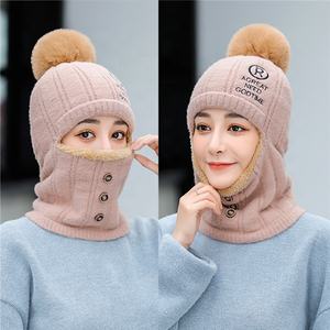 Style coré<span class=keywords><strong>en</strong></span> chaud nouvelles femmes hiver tricoté bonnets acrylique Simple chaud <span class=keywords><strong>Bonnet</strong></span> pompon <span class=keywords><strong>fourrure</strong></span> chapeaux avec boutons - Product Image 2