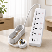 Multiprise industrielle universelle 10A IP44 avec prise 3 broches, interrupteur indépendant, 4 prises CA, 2 ports USB-A et 1 port USB-C, rallonge électrique