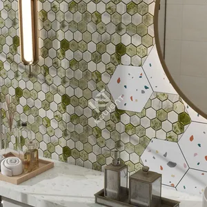 Özelleştirilmiş modern tasarım yeşil mermer uzatılmış altıgen fayans mozaik