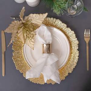 Platos Base Metálicos Dorados <span class=keywords><strong>de</strong></span> 13 Pulgadas al por Mayor, Diseño <span class=keywords><strong>de</strong></span> Arrecife, Plástico Resistente a Roturas, para Eventos <span class=keywords><strong>de</strong></span> Boda y Catering - Product Image 5