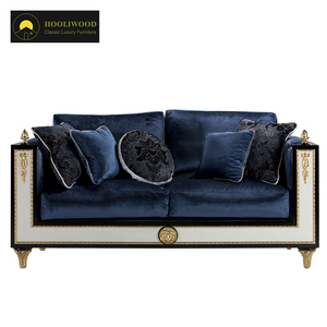 Lusso barocco 2 posti divano blu reale velluto oro leone emblema finiture dorate squisiti <span class=keywords><strong>mobili</strong></span> Villa per interni palazzo - Product Image 1