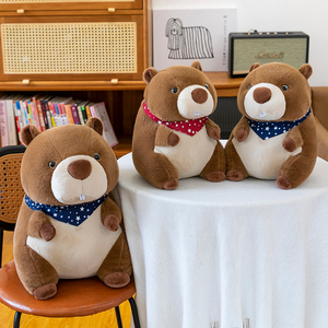 Simpatici giocattoli di peluche castoro con bandane a motivi stellari, morbide bambole di peluche per bambini e giocattoli di peluche per decorazioni per la casa - Product Image 4
