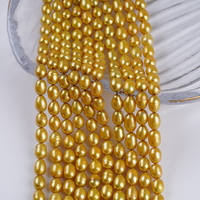 Perles d'eau douce naturelles de forme riz, couleur or, qualité AA, 6-7 mm, pour la fabrication de bijoux