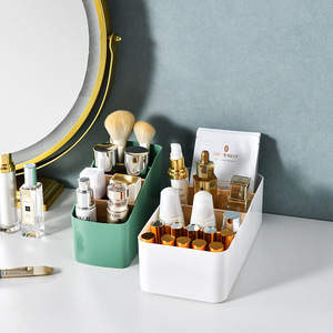 Cosmetic Storage Box Plastic Lipstick Skincare Organizer Desktop Makeup Holder Open Top With Compartments White - Product Image 1