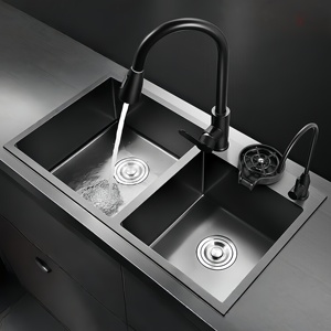 Évier de cuisine double bac en acier inoxydable 304, nano-évier noir pour légumes et vaisselle, usage domestique - Product Image 1