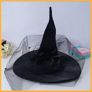 Chapeau de sorcière à <span class=keywords><strong>volants</strong></span> pour Halloween avec voile en plumes et motif araignée, accessoire de costume haut de gamme, modèle WSJTZ2/HZWKW (Chine, autre matériau) - Product Image 2