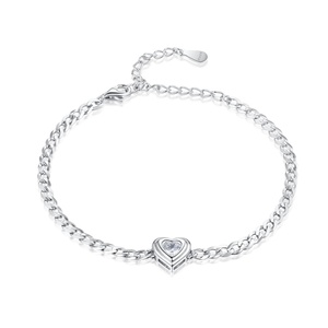 Hot Wholesale 925 <b>Sterling</b> <b>Silver</b> Rhodium Plated Trendy Heart <b>Charm</b> <b>Bracelets</b> for Women High Quality Cubic Zircon Wedding Gift - Product Image 1