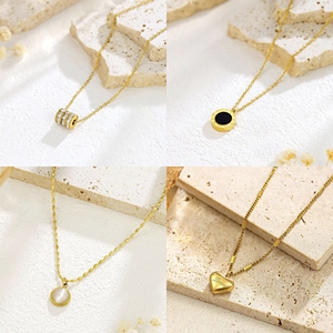 สร้อยคอผู้หญิงขายดีอเนกประสงค์ ชุบทอง PVD 18K แฟชั่นรูปหัวใจประดับเพชรรัสเซียแบบโรมัน ขายส่ง - Product Image 2
