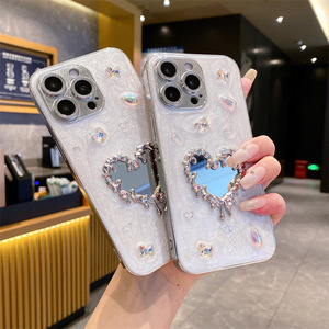 Mới Sang Trọng Long Lanh 3D Nhỏ Giọt Keo Kim Cương Lấp Lánh Đá Quý Mạ Điện Tình Yêu Gương Trường Hợp Điện Thoại Cho Iphone 16 15 13 17 Pro Max Bìa - Product Image 3