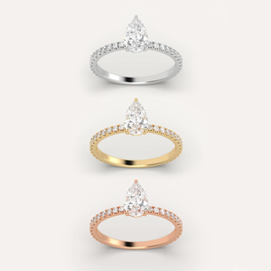 Bague de fiançailles en diamant de laboratoire taille poire certifié IGI 1 carat D VVS2 avec pierres latérales serties pavé en or jaune 10k/14k/18k - Product Image 4