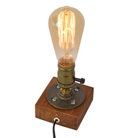 Lampes de table industrielles vintage steampunk avec base en bois et douille E27 pour exposition d'art, café, bar, studio, décoration antique