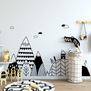 Autocollant Mural <span class=keywords><strong>noir</strong></span> <span class=keywords><strong>et</strong></span> <span class=keywords><strong>blanc</strong></span> de Style moderne, <span class=keywords><strong>papier</strong></span> <span class=keywords><strong>peint</strong></span> amovible pour chambre à coucher, nuages, maison de montagne - Product Image 3
