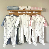 Pyjama grenouillère bébé personnalisé brodé avec nom, en coton côtelé à manches longues, avec fermeture éclair bidirectionnelle