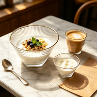 Ensemble de 7 bols de service modernes en verre côtelé transparent, décoratifs pour fruits et salades, pour la table de cuisine et la présentation à la salle à manger