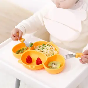 Baby Bowls Cartoon Car Silicon Kids Food Plate Tableware Large Divided Innovative Baby Silicone Food Plate