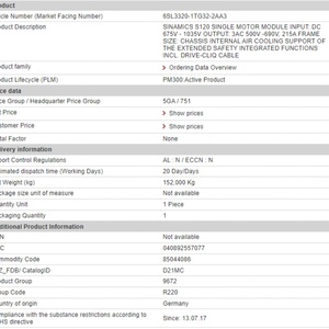 Prix surprise 6SL3320-1TG32-2AA3 Module de puissance S120 Variateur de fréquence S120 6SL33201TG322AA3 SINAMICS - Product Image 3