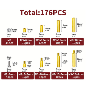 OKYN260305-41 176pcs M3 Hex Brass <b>Spacer</b> Standoff Assortment Set Copper Column Kit for PCB Mounting - Product Image 3