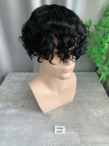 H457 Perruque ondulée permanente pour hommes, cheveux bouclés de 32 mm, base en dentelle française, couleur 1A #   Système capillaire 100% cheveux humains - Product Image 4