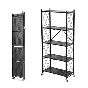 Estante de almacenamiento plegable para el hogar, estante de exhibición de <span class=keywords><strong>cocina</strong></span> plegable <span class=keywords><strong>con</strong></span> <span class=keywords><strong>ruedas</strong></span>, estante organizador de <span class=keywords><strong>cocina</strong></span> - Product Image 3