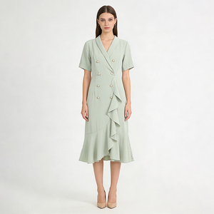 <span class=keywords><strong>Abito</strong></span> Midi <span class=keywords><strong>Verde</strong></span> Menta Doppiopetto da Donna |   <span class=keywords><strong>Abito</strong></span> da ufficio casual con volant e maniche corte (tessuto/colore personalizzabile) - Product Image 1