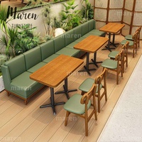 Meubles de café, de restauration rapide et de cantine en chêne naturel carré sur mesure, ensemble de table et de chaises en bois massif avec structure en métal solide