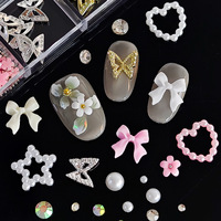 12 grilles 3D mignon arc coeur japonais manucure décoration Kawaii fleurs strass perle Art ongles breloques alliage bijoux pièces