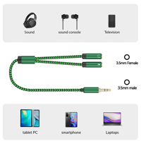 Cable 2 en 1 de 3.5mm Macho a Doble 3.5mm Hembra, Núcleo de Cobre Puro de Baja Pérdida para Transmisión, Grabación, Cable de Audio AUX
