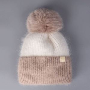 Wholesale Woman Warm Knitted Thermal Gorros Rabbit Fur <b>Winter</b> Hats Wool Blend Luxury Beanie With Pom - Product Image 6