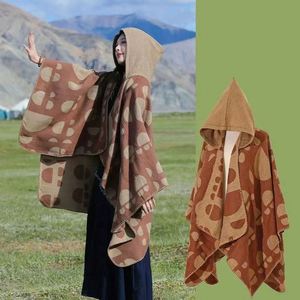 Hot Selling Front Open Winter Custom Mexican <b>Wool</b> Poncho Scarves Shawls for Women Long Outdoor Activities Blanket with <b>Cape</b> - Product Image 5